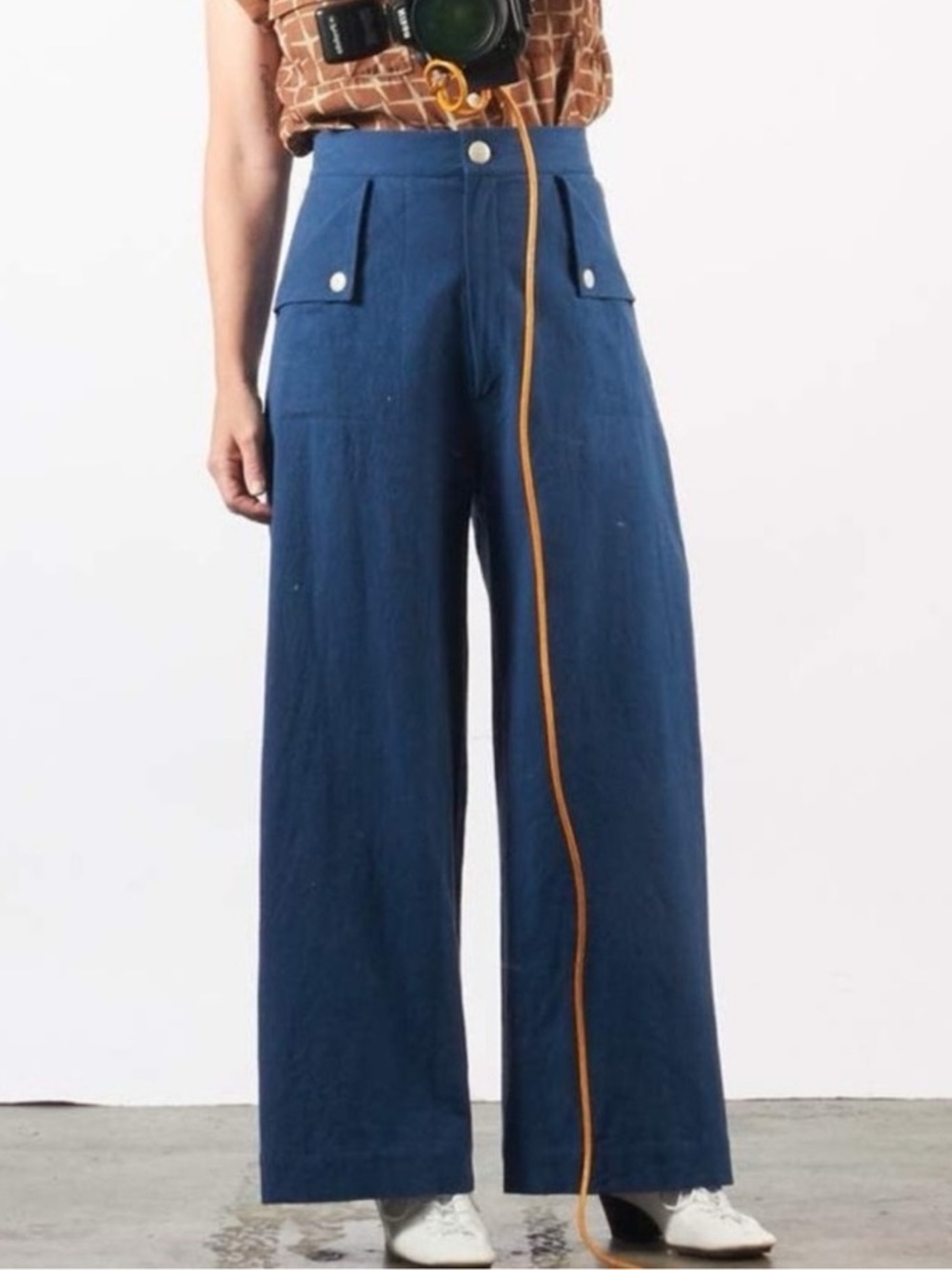 Ilana Kohn Navy Wide-Leg High-Rise Pants